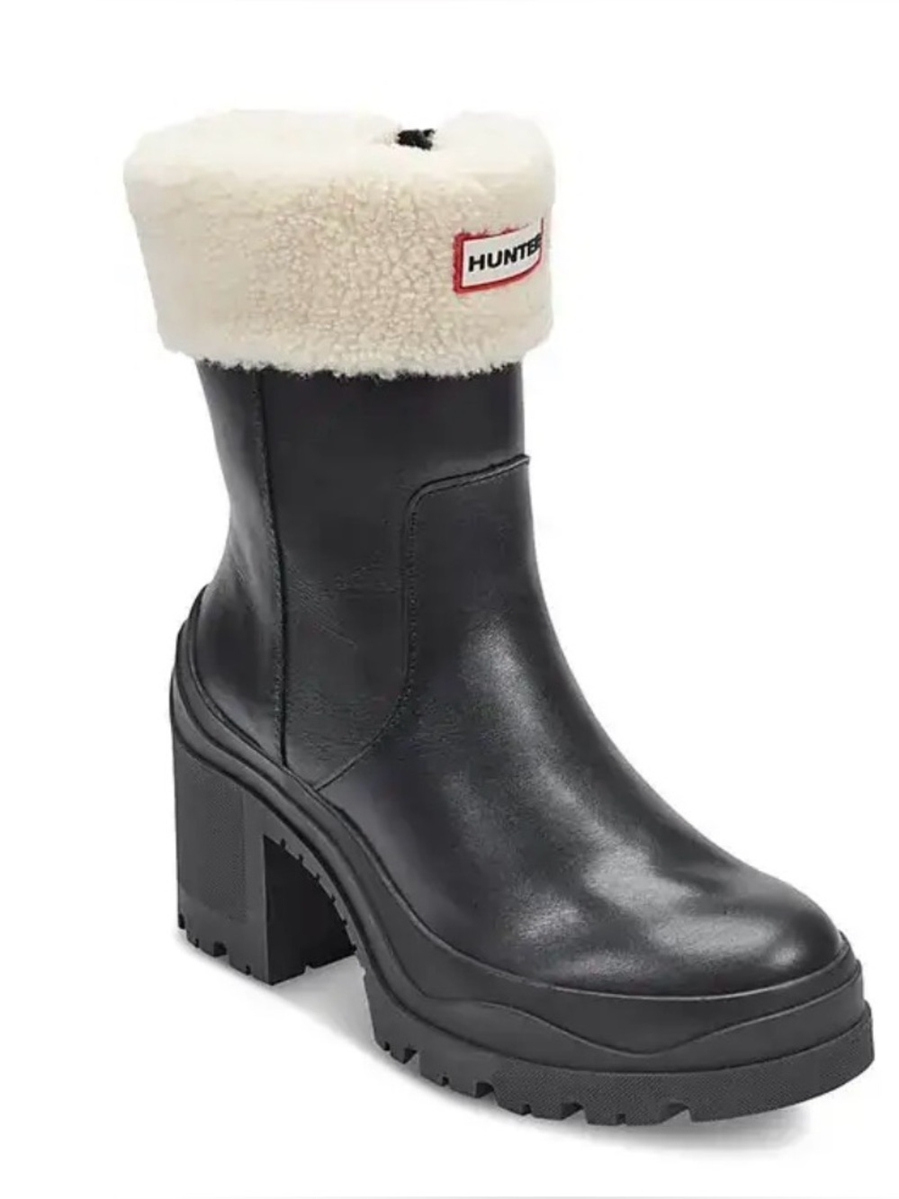 Hunter Marisol waterproof boots heel black leather 10 EUC $215 shearling lined